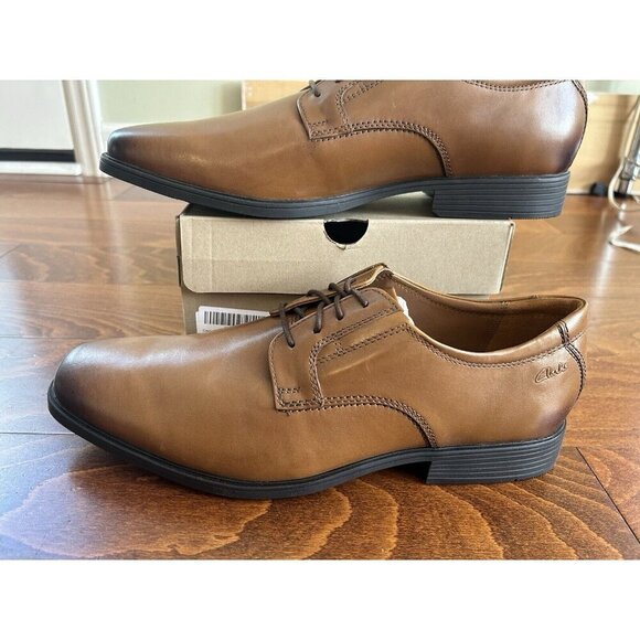 Clarks Men\'s Tilden Plain Oxford Dark Tan Lace Up Dress Shoe NEW US size‎ 12 W main image 5